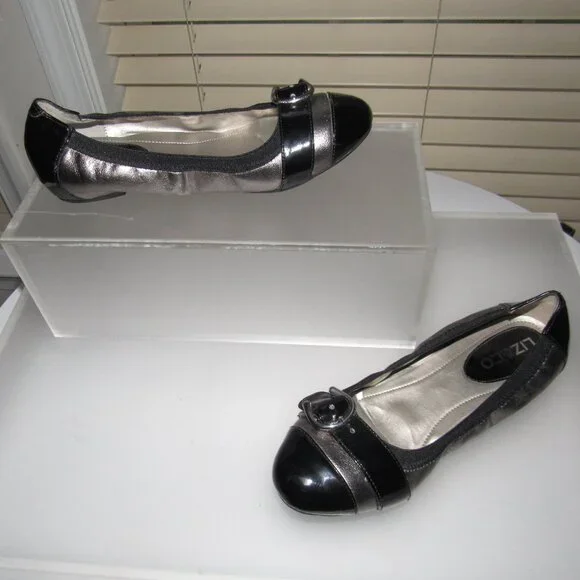Liz & Co Cap-Toe Buckle Leather Ballet Flats Size 7.5M | Metallic Chic Feminine - Picture 2 of 8
